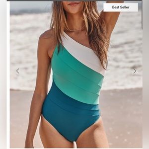 Summersalt One-Shoulder Colorblock One Piece - White, Teal, Blue